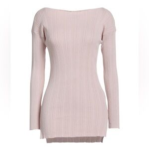 Alpha Studio Light Pink Ribbed Knit Long Sleeve Top Small Lightweight